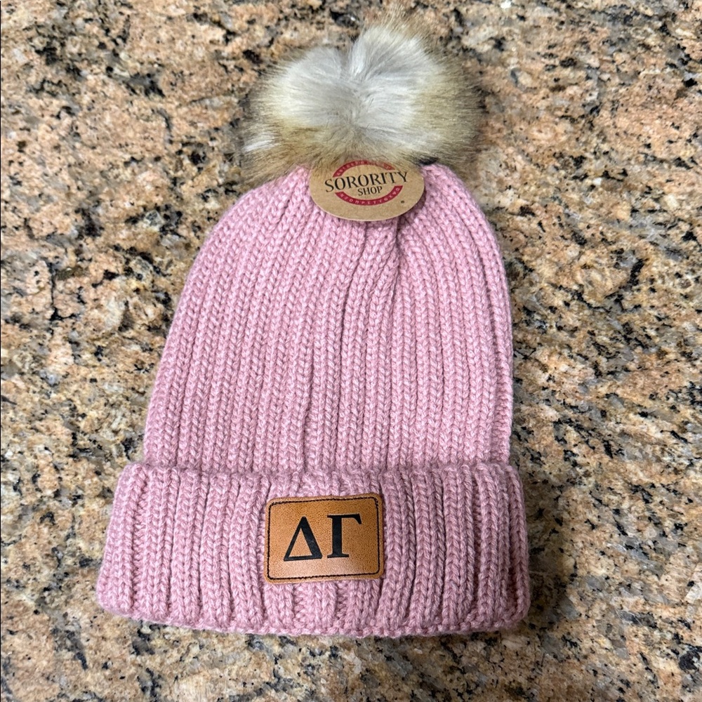 Delta Gamma Pink Knit Beanie with Pom Pom